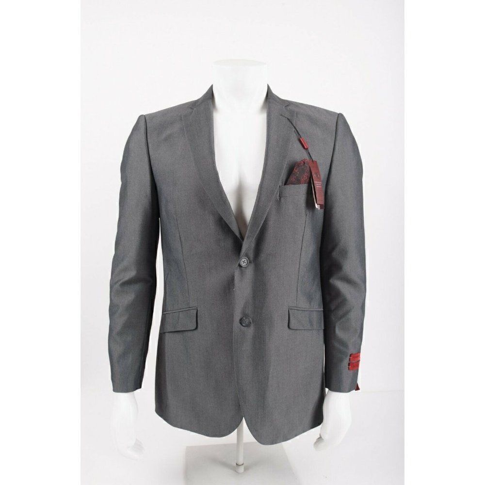 Adolfo Mens Suit Jacket Blazer Sport Coat Sz 40 R Gray Slim Fit Stretch NWT